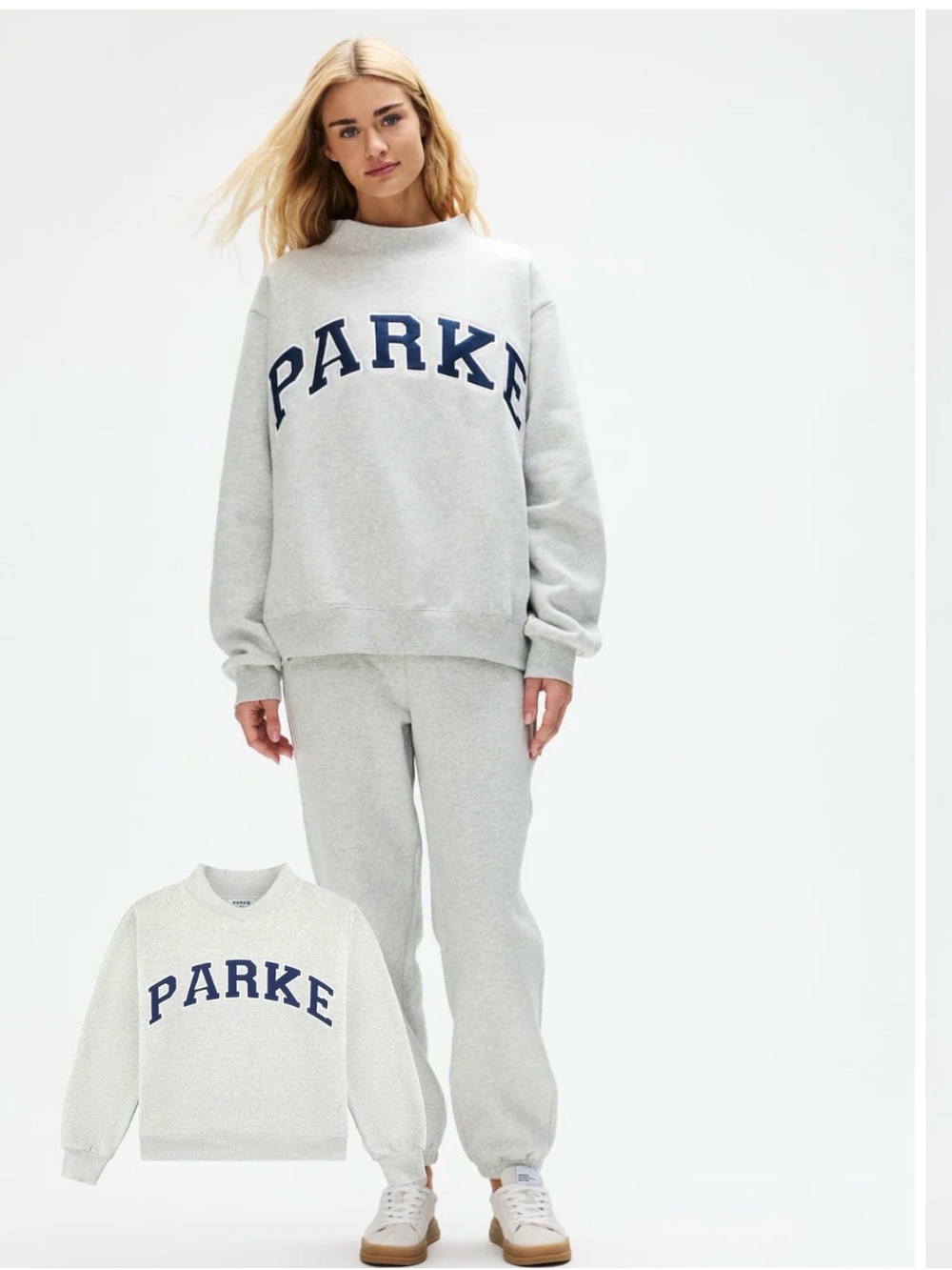 PARKE' Crewneck Sweatshirt with Navy Lettering OG mock neck L/ XL